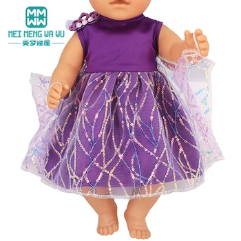 Otroška Oblačila Za 43-45 cm Igrača Novo Rojen Lutka in Ameriški Lutka Moda vijolično obleko bleščica