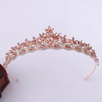 Moda Preprost Kristalno Listov Poročne Tiaras Krono Princesa Kraljica Nosorogovo Pageant Diadem Poročni Dodatki za Lase Tiara de Noiva