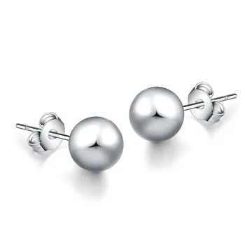 Vroče prodaje srebrne barve 8 MM 10 MM kroglice stud uhani, modni, klasični ženska nakit svate darilo uhani nizko ceno na debelo