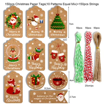 150pcs Vesel Božič Zahvaljujemo se vam Kraft papir, Kraft Papir Oznake Božič drevo, Viseče Etikete Navidad novo leto Stranka darilno Kartico Okraski za Dom