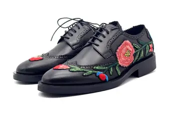 Visoko vrh formalno čevlji za moške čipke brogue čevlji pravega usnja, vezenje, črno poročno moški čevlji