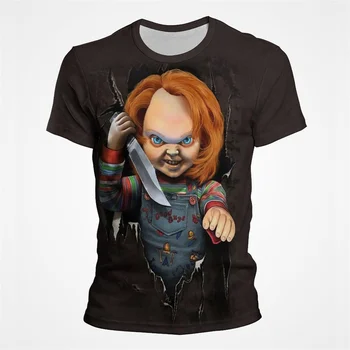 Otroška Igra Chucky Natisnjeni Moške majice Vroče Prodajo Grozo Slog Moške Obleke Poletje Oversize Kratek Rokav Moda Majice s kratkimi rokavi Moški