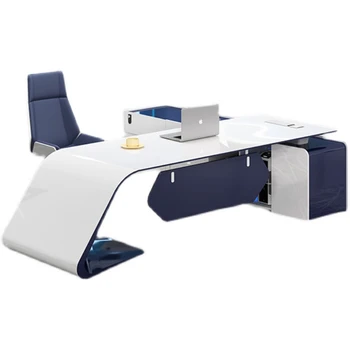 Luksuzni beli MDF sijajni DIREKTOR ergonomska kotu moderno high end doma izvršni direktor desk s strani predali L-oblika pisarne
