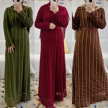 2024 Jeseni Elegantne Ženske Muslimanskih Abaya Dolg Rokav Maxi Obleko Turčija Eid Ramadana Tam Kaftan Islamske Skromno Haljo Arabski Jalabiya Caftan