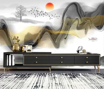 Kitajski slog sodobnega abstraktnega krajinskega slikarstva bleščeče zlato ozadje stene velikosti po meri stensko dekoracijo doma 3d ozadje