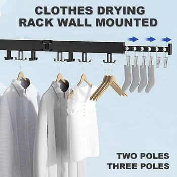 Sušenje perila Rack 2/3 Krat Upogljivi Oblačila Obešalnik Wall-Mounted Zložljive Perila Sušenje Rack z Razširitvijo Palico Prostor