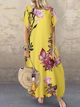 ZANZEA Bohemian Priložnostne Dolgo Vestidos Cvjetnim Natisne Ženske Obleka za Poletje Modo Maxi Sundress Ženski Elegantni Vrečasta Haljo 2023