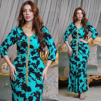 Luksuzni Maxi Abaya Diamond Tiskanja Obleko Večer Kimono Jopico Muslimanskih Oblačilih Vestidos Eid Ramadana Islamske Djellaba