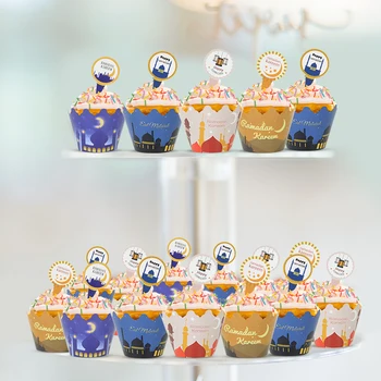 Eid Mubarak Cupcake Toppers Cupcake Ovijalnike za Muslimanske Islamske Festival Stranka Dobave 2023 Eid Al Adha Torto Dekoracijo 24Pcs