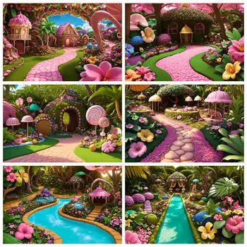 LUNA.QG Fotografija Ozadje Candyland Rože Vrt Foto Ozadje po Meri Otroka, Rojstni dan Candy Bar Fotografske Rekviziti