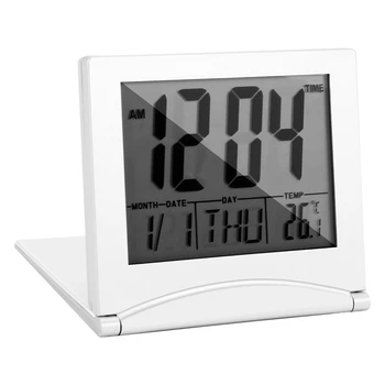 Mini Potovalna Budilka, Digitalni LCD Zaslon Desk Zložljive Ure Z Dremež Osvetlitve Temperatura Datum Časovnik 12/24Hr
