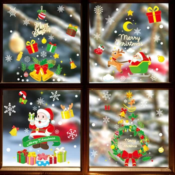 Odstranljivo Steklo Prilepite Božič PVC Statične Nalepke Santa Elk Okno Nalepke Proslavi Snežinka Stene Decals je Dom Novo Leto Stranka