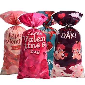 50pcs Happy Valentine 's Day Temo Stranka Darilne Vrečke Candy Bag Piškotek Kokice Pakiranje Vrečko Valentine' s Date Stranka, Okrasni Material
