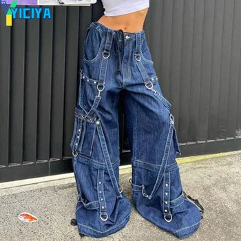 YICIYA Y2K tovora Jeans Več kot žep širok noge hlače blue Jean Oprati modna Oblačila hlače nove obleke 90. letnik 2024
