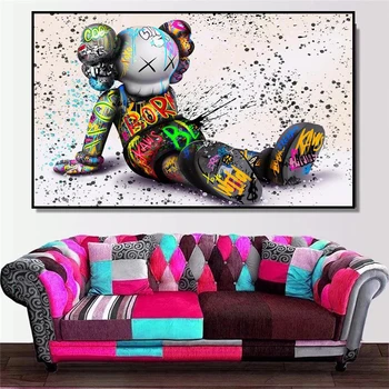 Smešni Grafiti Plakat Slikarstvo Risanka Panda Toy Medved Sodobnih Stenskih slikah, Plakat in Tiskanja za Dnevni Sobi Doma Dekor