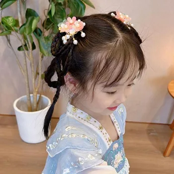 Cvet Hanfu Ornament Srčkan Strani Posnetek Headdress Zlitine Kitajski Slog Lase Posnetek Pokrivala Za Lase Pribor Otroci Dekle Ostra