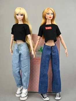 Vrh + Jeans Hlače / Blue bell-dnom hlače in belo črni vrh oblačila obleko za 30 cm barbie kurhn xinyi Fr2 ob punčko oblačila