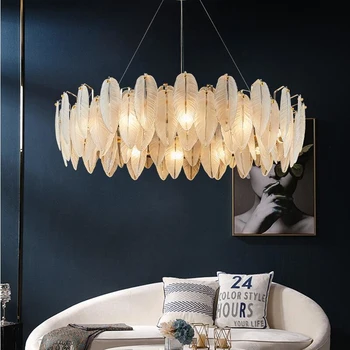Nova dnevna soba lestenec luksuzni moderna preprostost spalnico luči kristalno pero jedilnico dekorativne svetilke