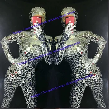 Seksi Žensk Srebrno zrcalo obleka, dj stopnji uspešnosti nosi obleke bar jumpsuit robot ples kostum