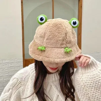 Risanka udobno korejska različica smešno pozimi klobuk kažejo obraz srčkan ribič klobuk žaba plišastih Japonski bazena klobuk zajec lase