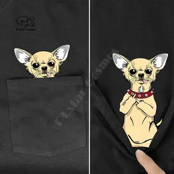 ChihuahuaMiddleHand V Pocket Majica s kratkimi rokavi Pes Ljubitelji Črno Bombaža Moške, Narejene v ZDA Risanka majica s kratkimi rokavi moški Unisex Novo Modno tshirt
