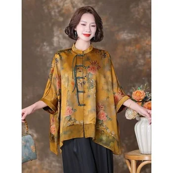 Jeseni Novo StyleChinese Slog Natisne Majica Za Ženske Tradicionalna Kitajska Obleka Udobno Retro Hanfu Cheongsam Pomlad