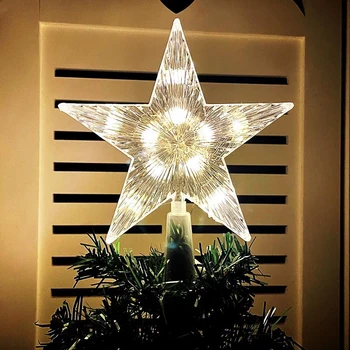 2023 Vesel Božič Božično Drevo Top Dekoracijo LED 15 CM Pregleden Pet opozoril Star S Svetlobo Okraski Božič