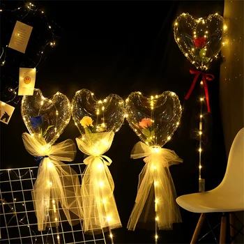Bobo Baloni Širokim Vratom Z Umetno Rose Set LED Svetlobna Balon Šopek valentinovo Darilo za Rojstni dan, Poroko Stranka Dekor