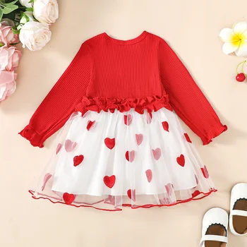 0-4Y Baby Dekleta Priložnostne Obleko Valentine s Dan Dolg Rokav Ruffle Srce, ki Tiskanja Til Tutu Očesa Obleke Otroci Oblačila