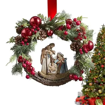 Božič Jaslice Sveta Družina Venec Red Berry Bor Žogo Jezus Jasli Garland Božični Okraski Vhodna Vrata Stenski Dekor
