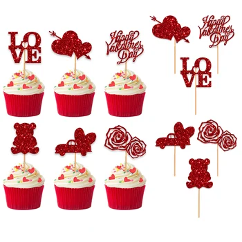 bleščice Ljubezen Rdeče Cupcake Toppers Stranka Dobave Rojstni Dekor poroko baby tuš 2024 Valentinovo torta dekor