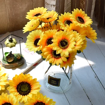 35 cm Sončnično Umetne Rože Domov Dekoracijo Svile 7 Glav Sončnično Ponaredek Šopek 3 Plasti Za Hišo Poroko Dekor