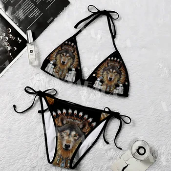 Vikingi Mate Volk Vzorec Tatoo Totem 3D Tiskanja Ženska Ženska Mikro Bikini Komplet Poletnih Plažo Seksi Plaži, Kopalne Obleke