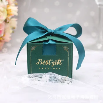 Zelena bonboniera S trakom čokolada darilo škatle, spominke za goste poroko uslug in daril za Rojstni dan Baby Tuš Uslug škatle