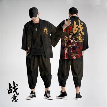 Japonska Tradicionalna Oblačila Nepremagljiv Tiskanja Kimono Hlače Moški Retro Yukata Azijskih Moda Tang Bo Ustrezala Harajuku Hanfu Yukata Jacke