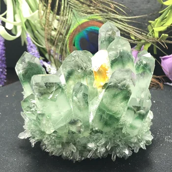 Naravna Zelena Duha Fantom Quartz Crystal Grozdov rock kamni in kristali mineralnih reiki Healing Vzorcu Doma deco