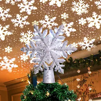 Božično Drevo Pokrivalo Osvetljeno Snežinka Drevo Pokrivalo Obračanje LED Snežinka Projektor 3D Bleščice Projektor za Xmas Tree Dekor