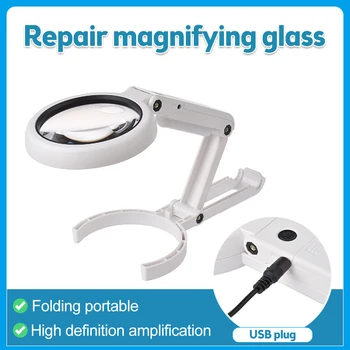 11X Povečevalno Steklo s Svetlobo, 8 LED Magnifier Zložljivo Stojalo Namizno Preberite Beli Obroč Svetlobe za Nakit Oceno Branje Popravila