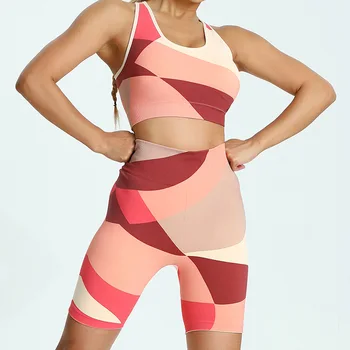 Nova Joga bo Ustrezala Nastavite Visoko Elastična Hip Dviganje Tek Fitnes Šport Bras Hlače Obleko Tesen Plošča Kontrast Barve Joga Obleko za Ženske