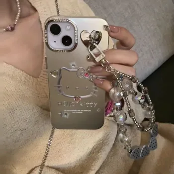 Sanrio Hello Kitty z Zapestnica Srebrne pločevine Primeru Telefon Za iPhone 15 14 13 12 11 Pro Max 14 Pro Anti-padec Nazaj Kritje Dekle