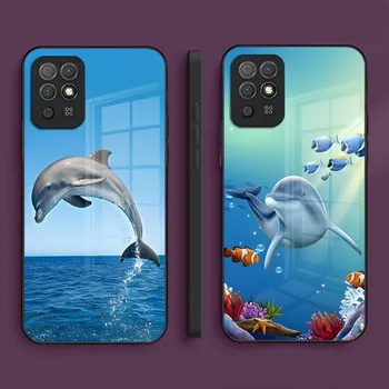 Ocean Dolphin Primeru Telefon Za Huawei P40 P30 P50 P20 P9 Smartp Ž Pro Plus 2019 2021 In Kaljeno Steklo Pisane Pokrov