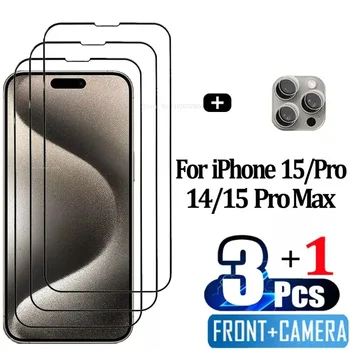 4PCS Polno Kritje Zaščitnik Zaslon za iPhone 15 Max Pro Plus 13 14 12 Mini 11 Objektiv Kamere na Film za iPhone 14 15 Pro Max Stekla