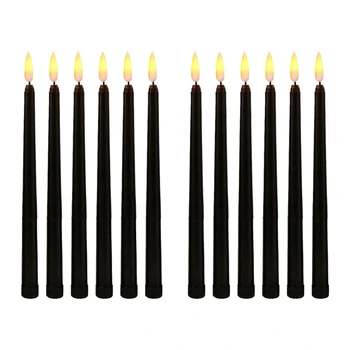 12X Black LED Rojstni dan Sveče,Rumena Brezplamensko Utripa Baterija Upravlja LED Halloween Sveče