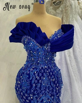 Vestidos De Noche Kraljevsko Modra Morska Deklica Večerno Obleko Ženske 2023 Beaded Formalno Halje Off Ramenski Poročno Noč Obleke Po Meri