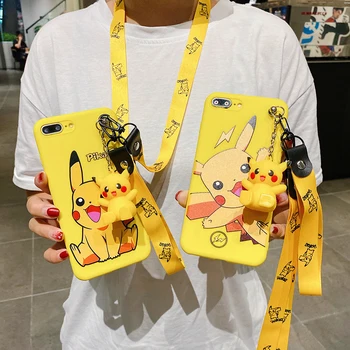 Pokemon Pikachu Za iPhone 6 6s 7 8 X Xs Max XR 11 12 13 14 15 Pro Max SE Telefon Primeru Z Imetnik Vrv