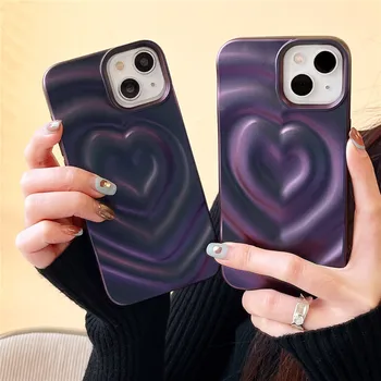 Luksuzni Motnega, Vijolična Primeru Telefon Za Iphone 14 13 12 11 Pro Max 3D Ljubezen Srca Krog Shockproof Jasno, Mehko Nazaj Kritje Primera