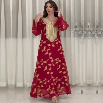 Eid Al-Adha v Dubaju Arabija Muslimanskih Abaya Obleko Priložnostne Svoboden Abayas za Ženske Maroški Stranka Caftan Vezene Aplicirano Obleko