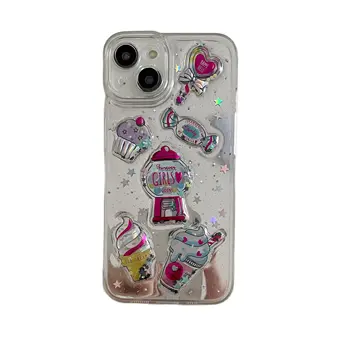 Korejski INS Bleščeče Zvezde Sladoled & Pokal Torta Mirorr Primeru za iPhone 14 13 Pro Max Nazaj Telefon Kritje za 12 11 Pro Max Capa