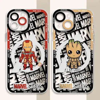 Telefon Primeru za iPhone XR Mini 12 11 7 6s SE 14 Pro X XS 15 Plus 13 Pro Max 8 Lupini Pregleden Mehko Kritje Marvel Iron Man Groot