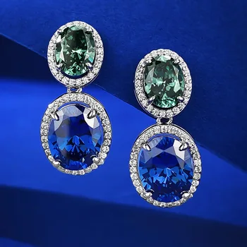 S925 Srebrno 8 * 10 Ovalne Tanzanite Modra Zelena Diamant Uhani, Uhani, Uhani, Preprosta in Elegantna Trgovina
